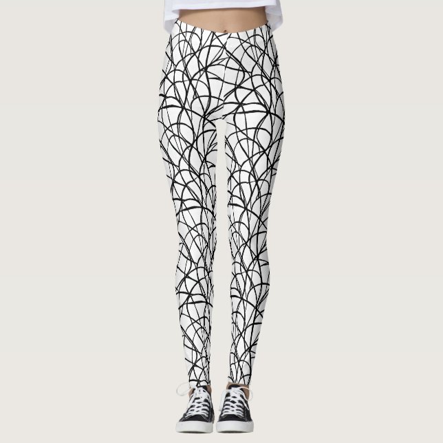 Schwarz-Weiß-zeitgenössische Kunst Leggings (Vorderseite)