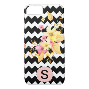 Schwarz-Weiß-Zickzack-Floral-Monogramm Case-Mate iPhone Hülle