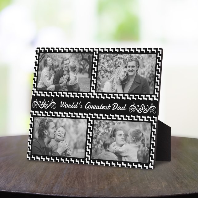 Schwarz-Weiß-Zickzack FotoCollage Vatertag Fotoplatte (Von Creator hochgeladen)