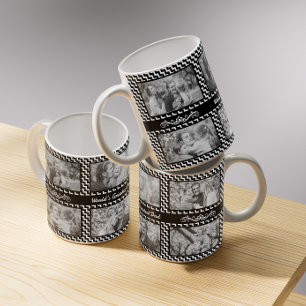 Schwarz-Weiß-Zickzack FotoCollage Vatertag Kaffeetasse