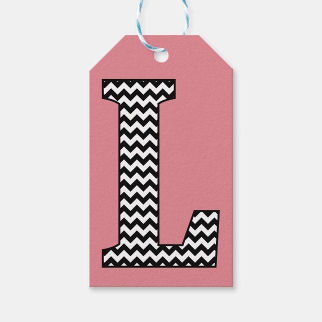 Schwarz-Weiß-Zickzack-L-Monogram-Geschenketiketten Geschenkanhänger (Vorderseite)