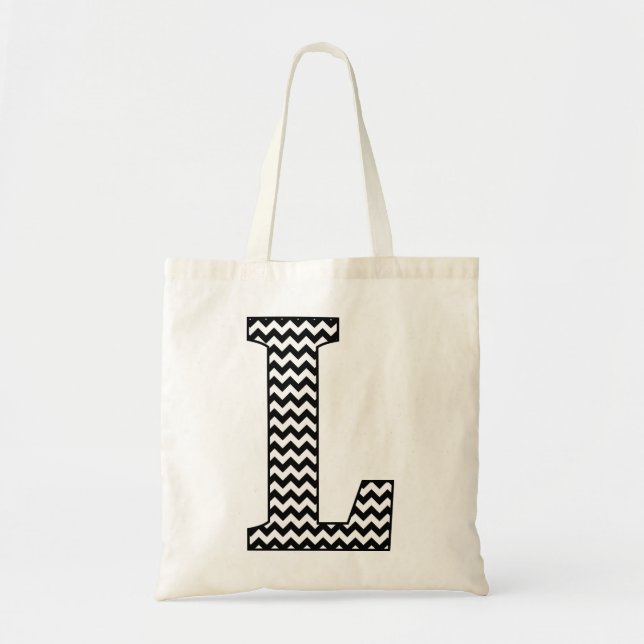 Schwarz-Weiß-Zickzack "L" Monogramm Tote Beutel. Tragetasche (Vorne)