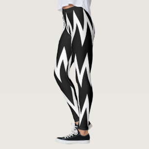 Schwarz-Weiß-Zickzack Leggings