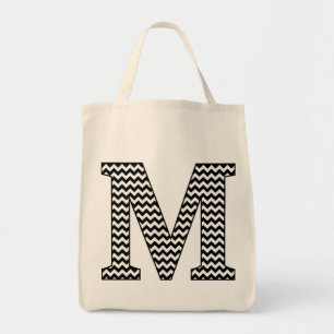 Schwarz-Weiß-Zickzack "M"-Monogramm-Totbeutel Tragetasche