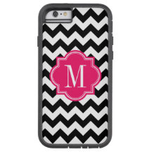 Schwarz-Weiß-Zickzack mit Hot-Pink-Monogramm