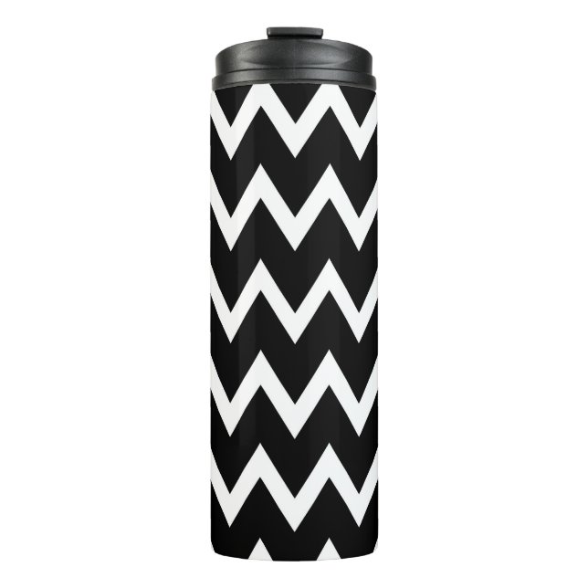 Schwarz-Weiß-Zickzack Muster Thermosbecher (Vorderseite)