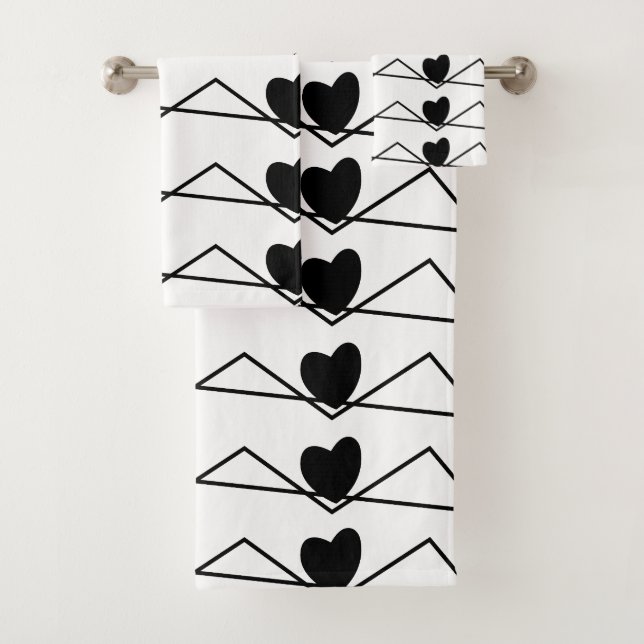Schwarz-Weiß-Zickzack Stripherzen Badhandtuch Set (Insitu)