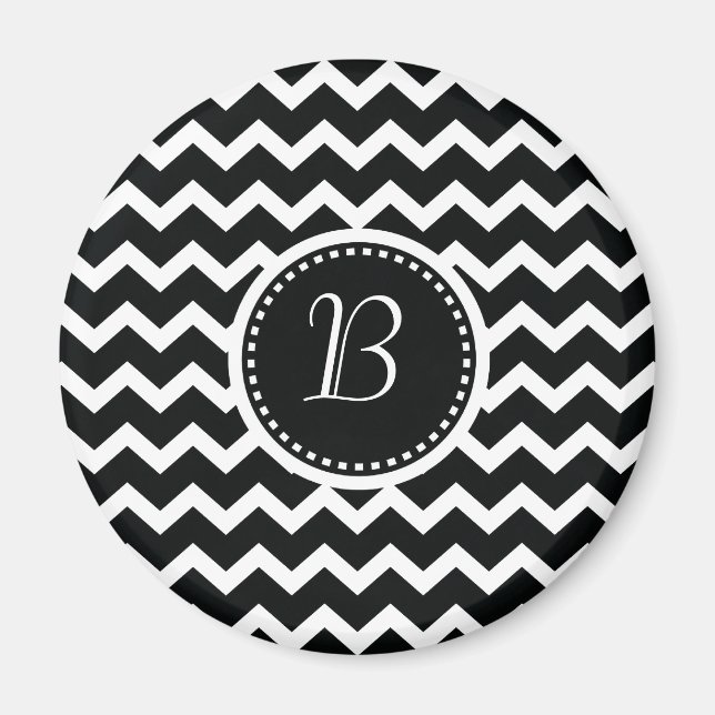 Schwarz-Weiß Zickzack Zig Zag Retro Eleganz Magnet (Vorne)