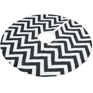 Schwarz-Weiß-Zickzack ZigZag-Muster Polyester Weihnachtsbaumdecke