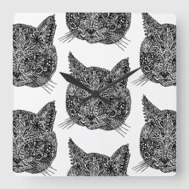 Schwarz-Weiß-Zierkatzen-Portrait Quadratische Wanduhr