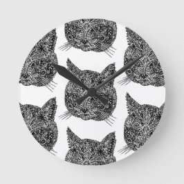 Schwarz-Weiß-Zierkatzen-Portrait Runde Wanduhr
