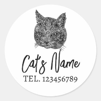 Schwarz-Weiß-Zierkatzen-Portrait Runder Aufkleber