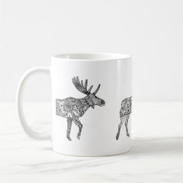 Schwarz-Weiß-Zierwandern Elche Silhouette Kaffeetasse