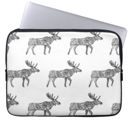 Schwarz-Weiß-Zierwandern Elche Silhouette Laptopschutzhülle