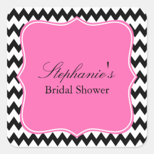 Schwarz-Weiß-Zigzag mit Hot-Pink-Brautparty Quadratischer Aufkleber