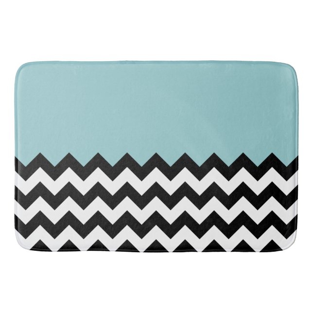 Schwarz-Weiß-Zigzag-Muster, Zickzack, blau Badematte (Vorderseite)