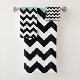 Schwarz-Weiß-Zigzag-Muster, Zickzack, blau Badhandtuch Set