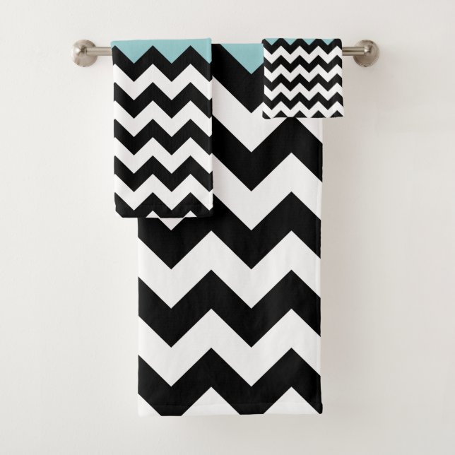 Schwarz-Weiß-Zigzag-Muster, Zickzack, blau Badhandtuch Set (Insitu)