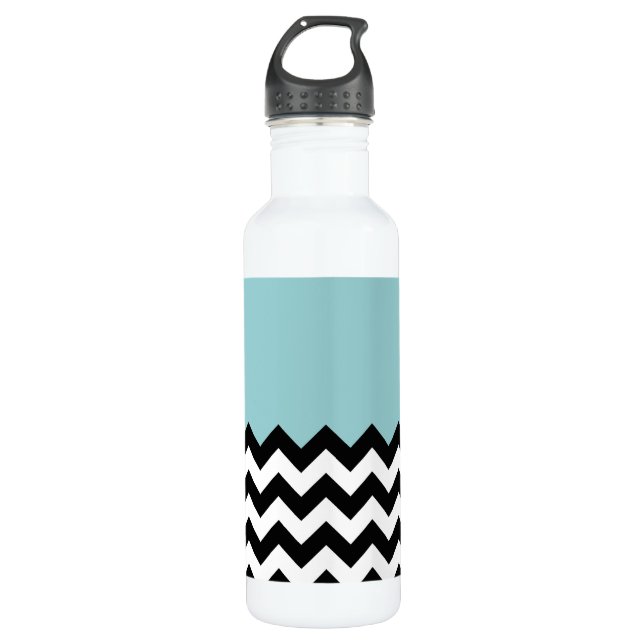 Schwarz-Weiß-Zigzag-Muster, Zickzack, blau Edelstahlflasche (Vorderseite)