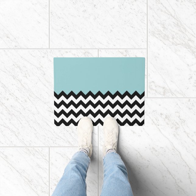 Schwarz-Weiß-Zigzag-Muster, Zickzack, blau Fußmatte (Indoor)
