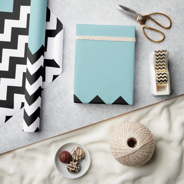 Schwarz-Weiß-Zigzag-Muster, Zickzack, blau Geschenkpapier (Kunsthandwerk)