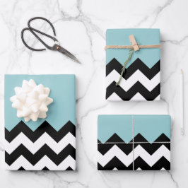 Schwarz-Weiß-Zigzag-Muster, Zickzack, blau Geschenkpapier Set