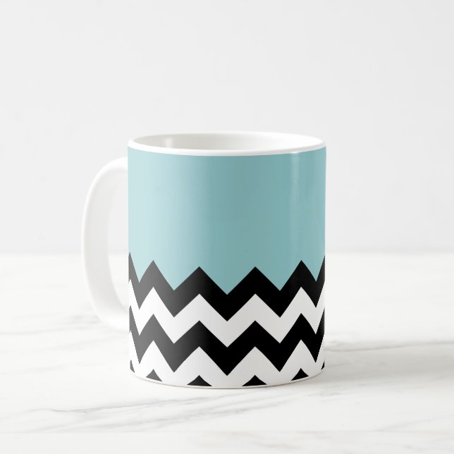 Schwarz-Weiß-Zigzag-Muster, Zickzack, blau Kaffeetasse (Vorderseite Links)