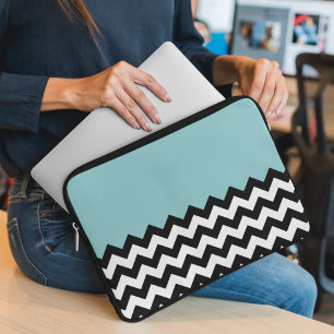Schwarz-Weiß-Zigzag-Muster, Zickzack, blau Laptopschutzhülle