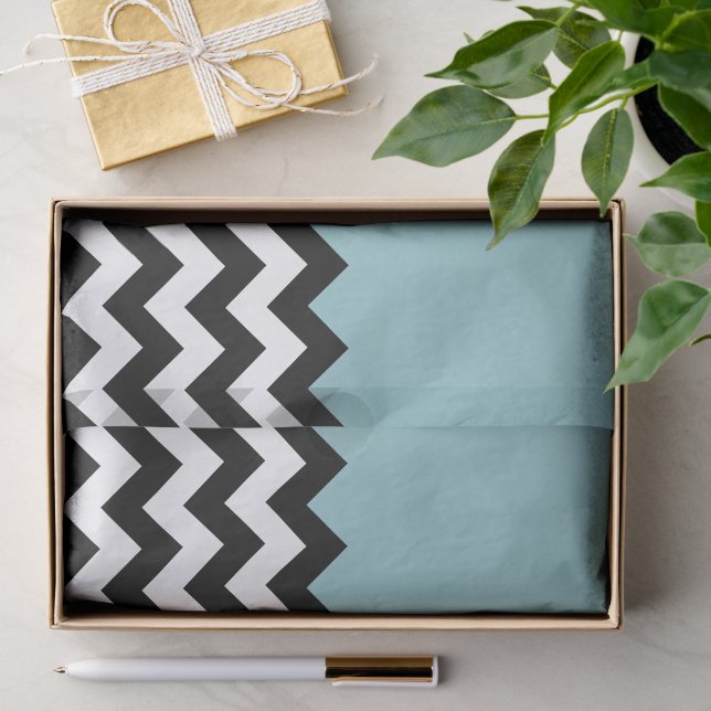 Schwarz-Weiß-Zigzag-Muster, Zickzack, blau Seidenpapier (Geschenk)