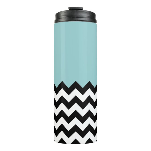 Schwarz-Weiß-Zigzag-Muster, Zickzack, blau Thermosbecher (Vorderseite)