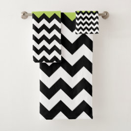 Schwarz-Weiß-Zigzag-Muster, Zickzack, grün Badhandtuch Set