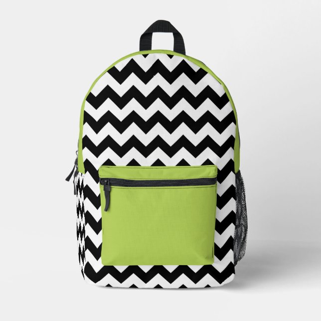 Schwarz-Weiß-Zigzag-Muster, Zickzack, grün Bedruckter Rucksack (Vorderseite)
