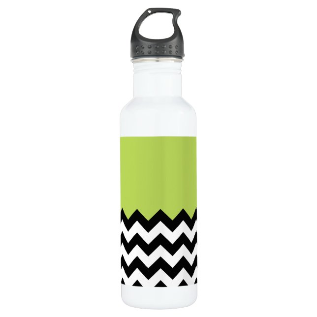 Schwarz-Weiß-Zigzag-Muster, Zickzack, grün Edelstahlflasche (Vorderseite)