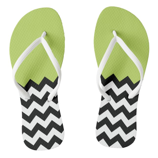 Schwarz-Weiß-Zigzag-Muster, Zickzack, grün Flip Flops (Fußbett)