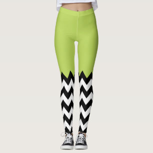 Schwarz-Weiß-Zigzag-Muster, Zickzack, grün Leggings