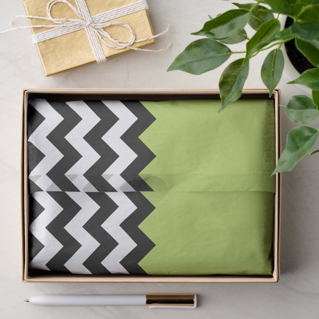 Schwarz-Weiß-Zigzag-Muster, Zickzack, grün Seidenpapier (Geschenk)