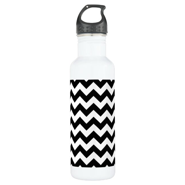 Schwarz-Weiß-Zigzag-Muster, Zickzack Muster Edelstahlflasche (Vorderseite)