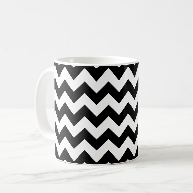 Schwarz-Weiß-Zigzag-Muster, Zickzack Muster Kaffeetasse (Vorderseite Links)
