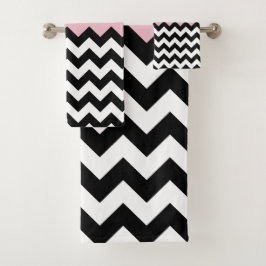 Schwarz-Weiß-Zigzag-Muster, Zickzack, rosa Badhandtuch Set