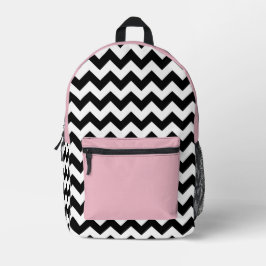 Schwarz-Weiß-Zigzag-Muster, Zickzack, rosa Bedruckter Rucksack