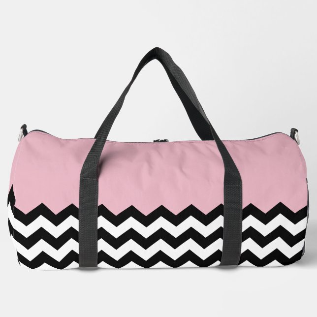 Schwarz-Weiß-Zigzag-Muster, Zickzack, rosa Duffle Bag (Vorderseite)