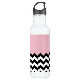 Schwarz-Weiß-Zigzag-Muster, Zickzack, rosa Edelstahlflasche
