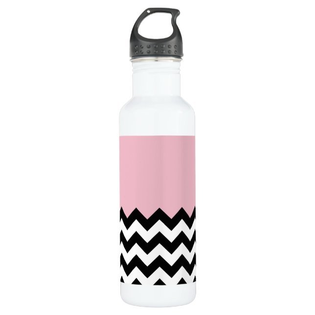Schwarz-Weiß-Zigzag-Muster, Zickzack, rosa Edelstahlflasche (Vorderseite)