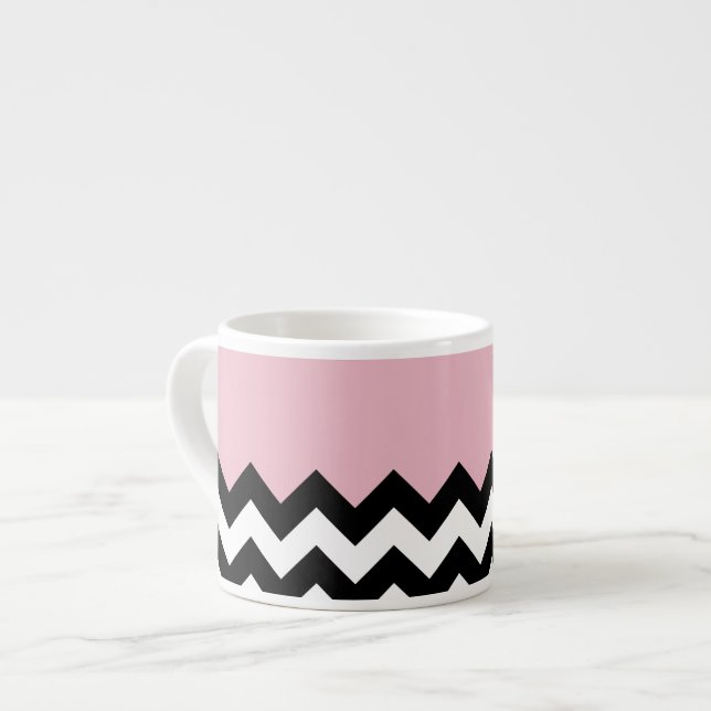 Schwarz-Weiß-Zigzag-Muster, Zickzack, rosa Espressotasse (Vorderseite Links)