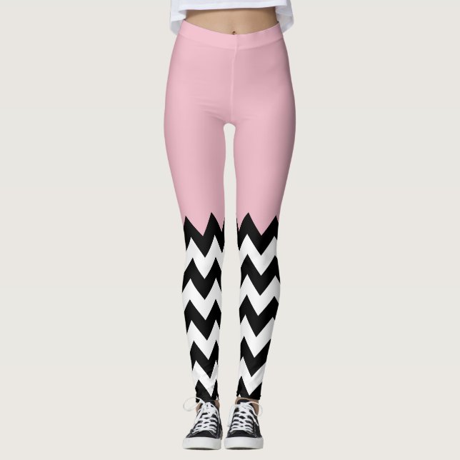 Schwarz-Weiß-Zigzag-Muster, Zickzack, rosa Leggings (Vorderseite)