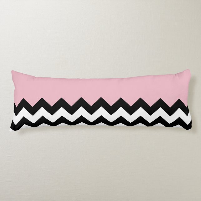 Schwarz-Weiß-Zigzag-Muster, Zickzack, rosa Seitenschläferkissen (Vorderseite)