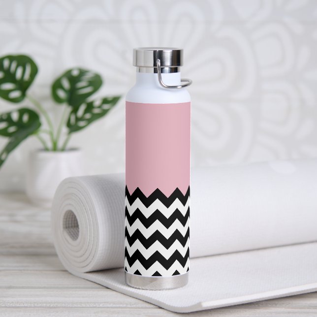 Schwarz-Weiß-Zigzag-Muster, Zickzack, rosa Trinkflasche (Yoga)