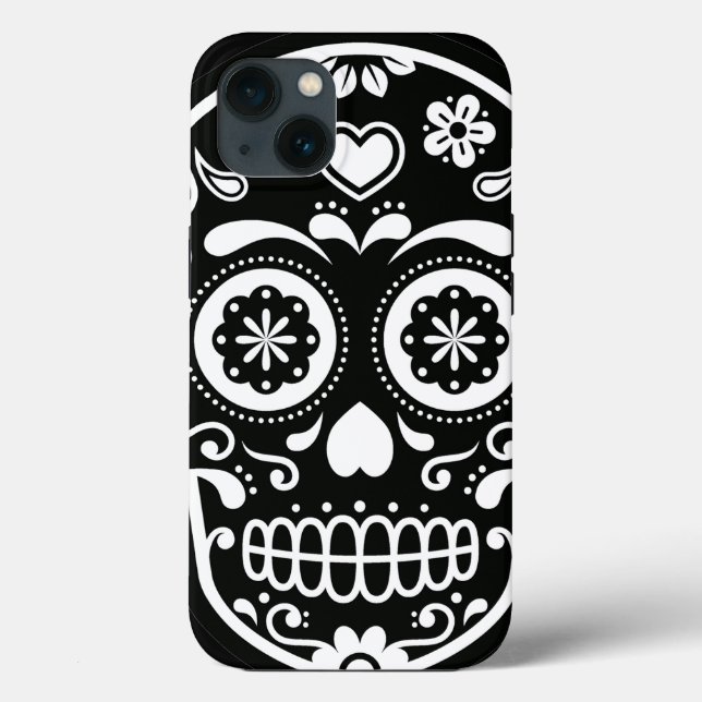 Schwarz-Weiß-Zucker-Schädelherz Case-Mate iPhone Hülle (Rückseite)