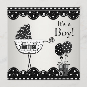 Schwarz Weiß Zug Baby Jungen Babyshower Einladunge Einladung