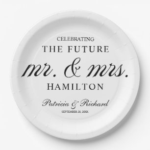 Schwarz-Weiß-Zukunft Mr-und-Mrs-Hochzeitsparty Pappteller